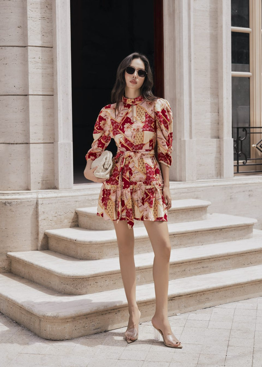 Crimson Mosaic Mini Dress — front