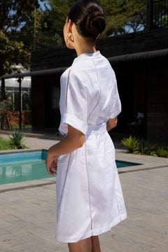 Mandarin Linen Belted Dress