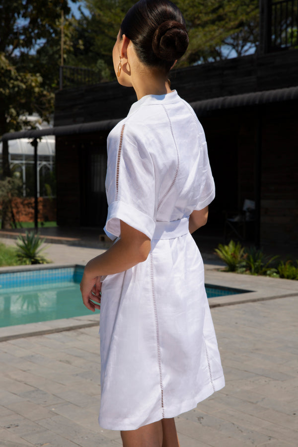 Mandarin Linen Belted Dress