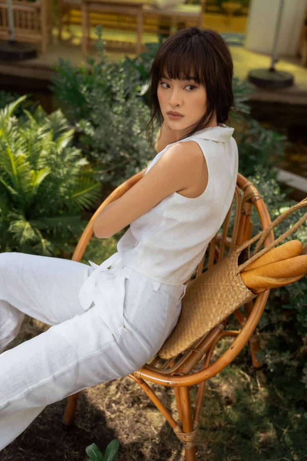 Ivory Wide-Leg Linen Trousers