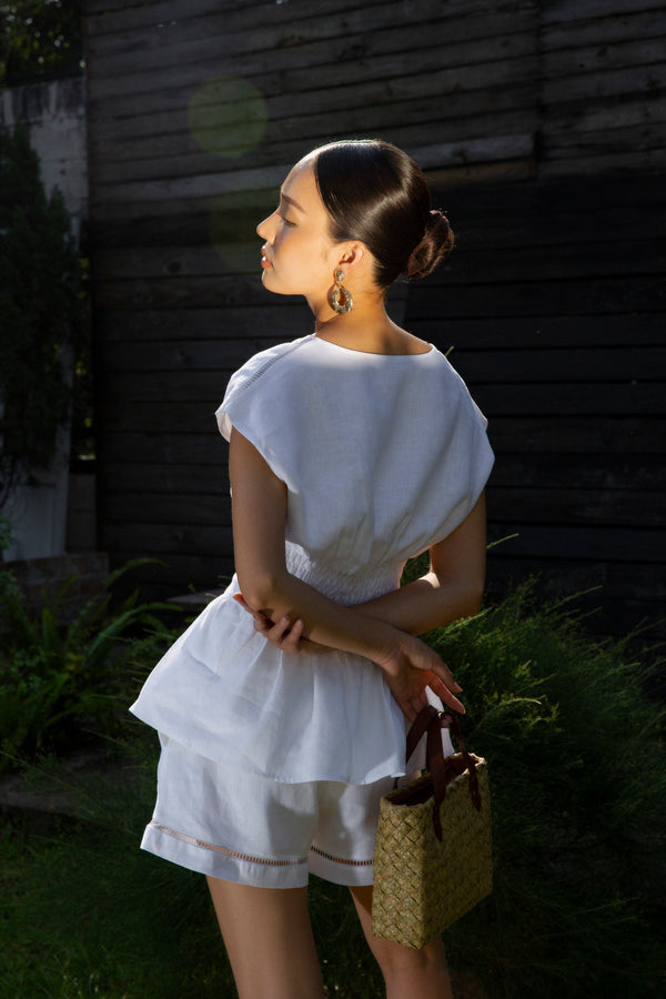 Gathered-Waist Linen Top