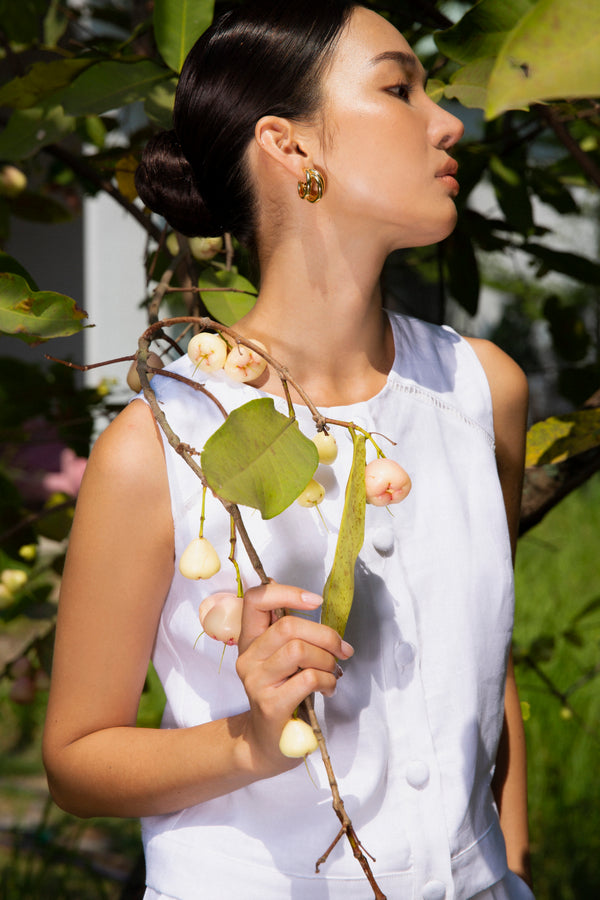 Buttoned Short-Sleeve Linen Top
