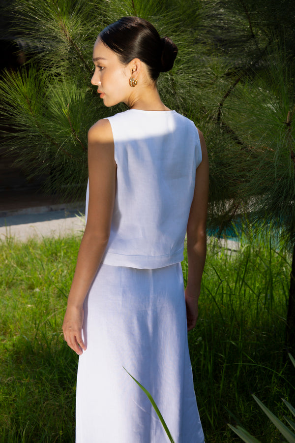 Ivory Linen Midi Skirt