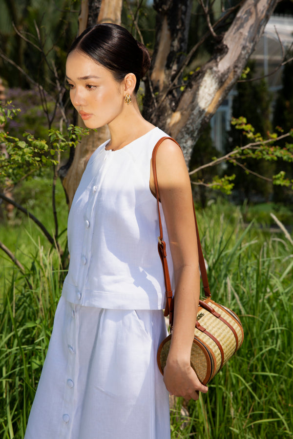 Buttoned Short-Sleeve Linen Top