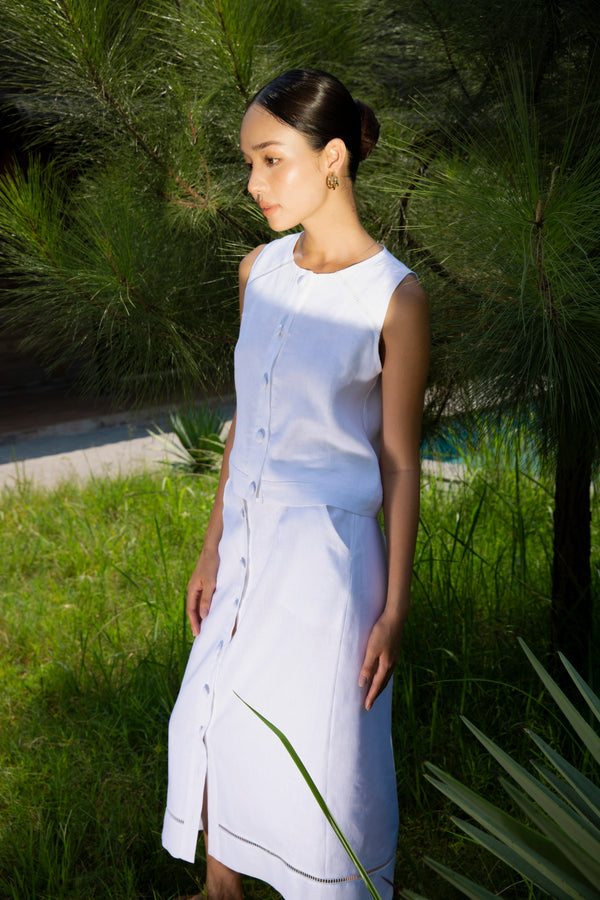 Ivory Linen Midi Skirt