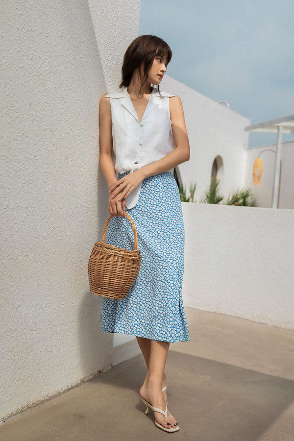 Cropped Linen Shirt-Collar Top