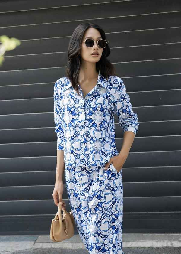 Azure Bloom Shirt & Trouser Set