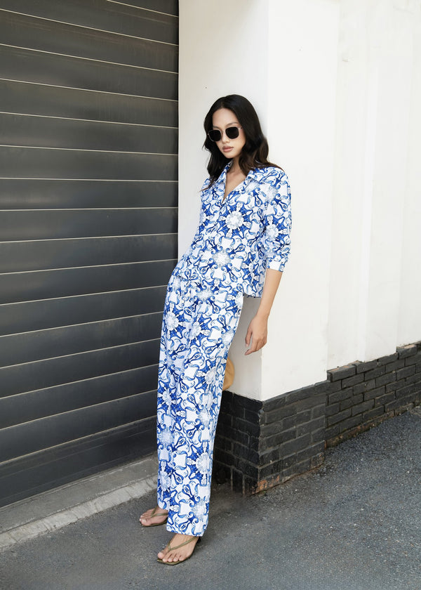 Azure Bloom Shirt & Trouser Set