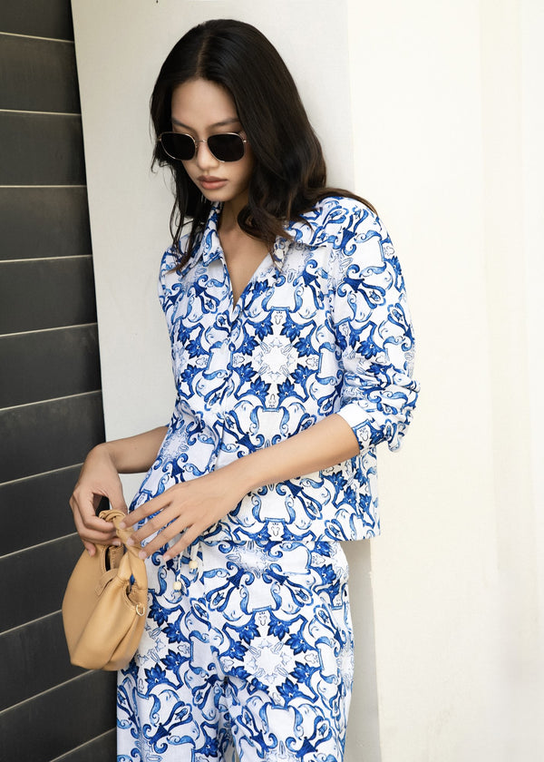 Azure Bloom Shirt & Trouser Set