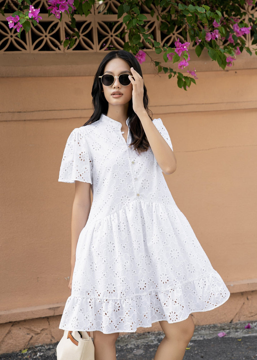 Eternal Eyelet Tiered Dress — FAIFO made-to-measure white eyelet dress