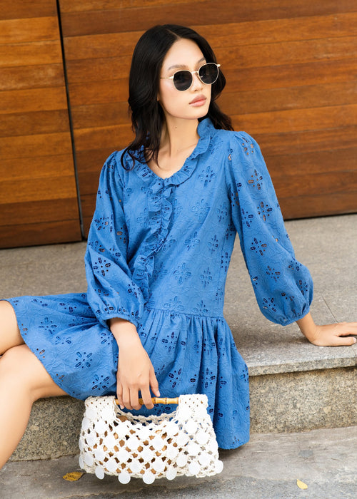 Azure Eyelet Flutter Dress