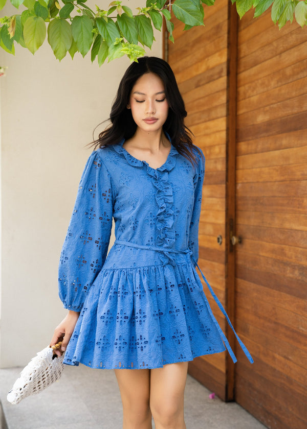 Azure Eyelet Flutter Dress
