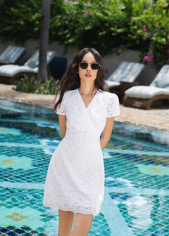 White Serein Puff-Sleeve Mini Dress