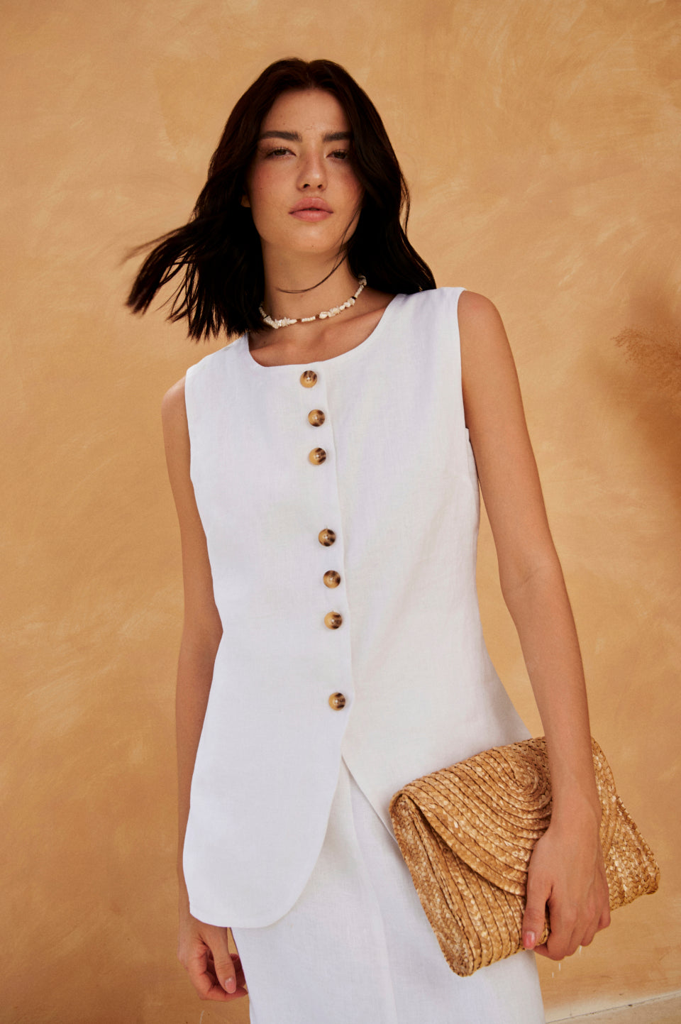 Áo Linen tay cộc vạt bầu — front