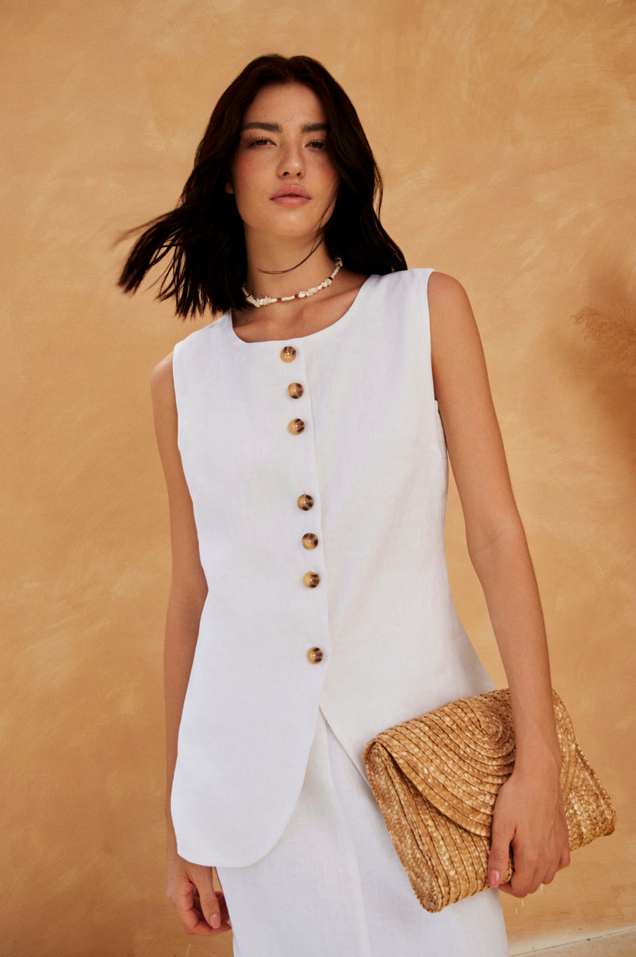 Áo Linen tay cộc vạt bầu — front